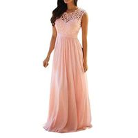 Lefthigh Women Lace Applique Elegant Coral Bridesmaid Wedding Guest Dress Openwork Dresses Pink