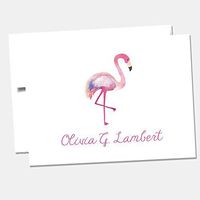 Personalized Folded Flamingo Notecards - Set of 10 Customized Notecards with Envelopes (NC179)