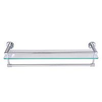 Pinleg Bathroom Shelf Double Towel Bar Holder Tempered Glass Bathroom Shelf with Towel Bar Wall Mounted Shower Storage