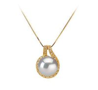 Angelique White 10-11mm AAA Quality South Sea 14K Yellow Gold Cultured Pearl Pendant for Women