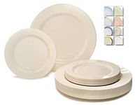 " OCCASIONS" 120 Plates Pack,(60 Guests) Heavyweight Premium Wedding Party Disposable Plastic Plates Set -60 x 10.5'' Dinner + 60 x 7.5'' Salad/Dessert (Plain Ivory)