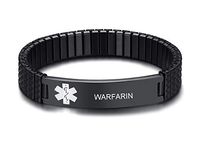 VNOX Black Stainless Steel Medical Aert ID COUMADIN WARFARIN Watch Band Strentch Bracelet for Women Girl,7"-7.2"
