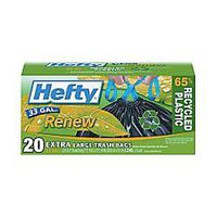 Hefty Renew 1.1-mil Drawstring Outdoor Trash Bags, 33 Gallons, 65% Recycled, Black, Box of 20