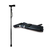 TDM Foldable Old Man Walking Stick, Adjustable Solid Wood Handle Aluminum Walker