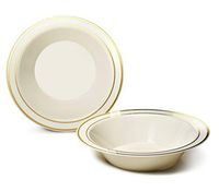 " OCCASIONS" 40 Bowls Pack, Heavyweight Disposable Wedding Party Plastic Bowls (14 oz Soup Bowl, Ivory & Gold Rim)