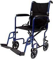 Karman Healthcare LT-2019-BL Folding Aluminum Transport Chair with Removable Footrests, Blue, 19" Seat Width