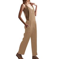 NEARTIME💎Women Rompers, Summer Women's Cotton Linen Loose Pants Playsuits Casual Straps Wide-Leg Jumpsuit Brown