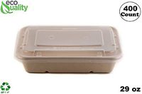[400 Pack] 29oz Compostable Eco Friendly Container Trays with Lids - Rectangular Oblong Tree Free Sugarcane Bagasse Meal Prep Bento Boxes Take Out Catering Microwavable Deep Container by EcoQuality
