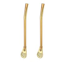 Sikye 2Pcs Drinking Spoon Straw,Long Barware Strainer Tea Filter Colander Coffee Stirring Spoon (gold)