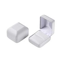 White Faux Leather Ring Jewelry Box - Length 2-1/8 x Width 1-7/8 x Height 1-1/2 Inches