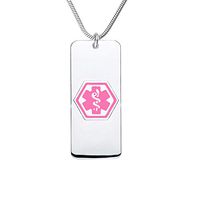 Divoti Custom Engraved 316L Classic Superior Medical Alert Necklace, Medical ID Necklace Women, Medical Pendant Tag w/Free Engraving-24 in Snake Chain-Pink
