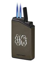 Personalized Vertigo Valet Gunmetal Double Torch Flame Cigar Lighter with Free Laser Engraving ([A] Vine Monogram)