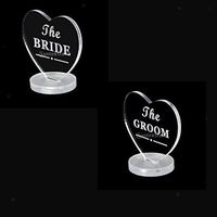 2pcs Clear Bride Groom Love Heart Plaque Wedding Table Centerpieces Decor