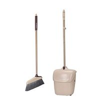 Long Handle Broom and Shovel Set Lobby Broom Set Upright Dust Pan with Lid Suitable for Home Kitchen Room Office Use (beige)