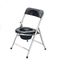 CHenXy Toilet Chair Bedside Stainless Steel Toilet Chair for The Elderly Foldable Home Simple Pregnant Woman Commode Chair Backrest and Non-Slip Mat, Black &&& (Color : Black)