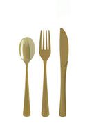 Exquisite 150 Pack Gold Plastic Utensils Heavy Duty Cutlery Set 50 Plastic Forks 50 Plastic Spoons 50 Plastic Knives Perfect Plastic Silverware Party Pack Set for all occasions