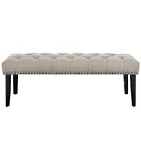 Pulaski Beige Diamond Button Tufted Upholstered Bed Bench Accent Seating,
