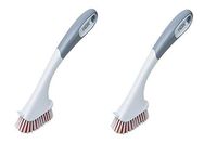 HDX Tile and Grout Scrub Brush 2 Pack. Household Cleaning Brush, Long Handle Small Brush, Fit in Small Spaces. Scraper Tip Removes Baked on Messes