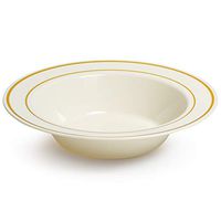 Gold Rimmed Ivory Bowls - 12 ounce - 50 Count - Hard Plastic - Disposable or Reusable - Dessert Bowls - Salad Bowls- Cereal Bowls - Pasta Bowls - Great for all events!