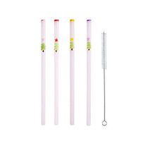 DOCTORBEE 4pcs 9" 9mm Reuseable Straight Glass Straws Handmade Straw with 1 Cleaning Brush Jade White with Red Pink Violet Yellow Lip