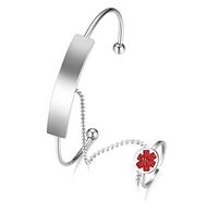Free Engraving Stainless Steel Stylish Women's Bangle Bracelets and Rings Medical Alert ID Jewelry
