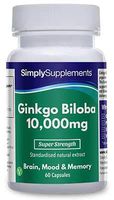 Ginkgo Biloba 10,000mg | 60 Capsules | High Strength Extract to Reduce Tiredness & Fatigue