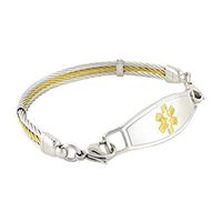 Medical ID Bracelet Women Personalized Medic Alert Golden Gate Stainless Steel Cable Gold - 8.75