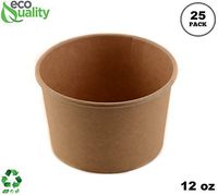12 oz Disposable Kraft Paper Soup Containers [25 PACK] - Half Pint Ice Cream Containers, Frozen Yogurt Cups, Restaurant, Microwavable, Take out, Food Storage, Recyclable