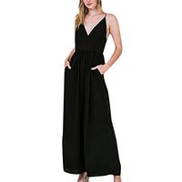 Aimik Fashion Women V-Neck Strap Sleeveless Cold Shoulder High Waist Long Jumpsuits Plus Size Mesh Sleeves Plunge Pants (XL)