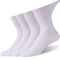 Forcool Diabetic Socks, Mens Womens Loose Fit Top Non-binding Socks, 4 Pairs XL White