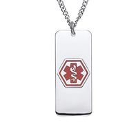 Divoti Custom Engraved 316L Classic Superior Medical Alert Necklace, Medical ID Necklace Women, Medical Pendant Tag w/Free Engraving-28 in Curb Chain-TP Red
