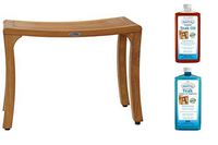 AquaTeak Patented 24" Asia Curve Teak Shower Bench & AquaTeak Two-Step Care Kit