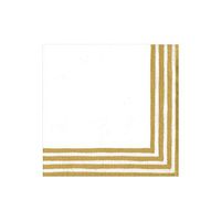 Caspari Border Stripe Paper Linen Cocktail Napkins in Gold & White, 15 Per Package