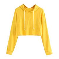 CHIDY Women's Solid Loose Hooded Drawstring Long Sleeve Crop Sweatshirt Crop Tops Pullover Hoodies(Large,A-Yellow)