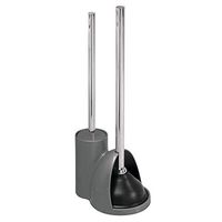 mDesign Compact Freestanding Plastic Toilet Bowl Brush and Plunger Combo Set with Holder - Caddy for Bathroom Storage - Sturdy, Heavy Duty, Deep Cleaning - Charcoal Gray/Brushed Stainless Steel