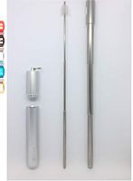Portable, Stainless Steel telescopic collapsible drinking straws with stylish aluminum case, silicone tip for comfort and extendable cleaning tool. For travel or home. (Silver)
