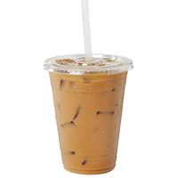 [100 Pack] 16 oz BPA Free Clear Plastic Cups with Flat Slotted Lids for Iced Cold Drinks Coffee Tea Smoothie Bubble Boba, Disposable, Medium Size