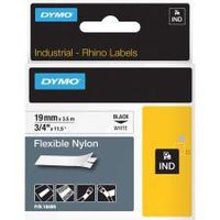 DYMO 18489 Rhino Flexible Nylon Label Tape, 3/4-Inch x 11-1/2 ft, White/Black Print