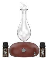 VINEVEDA Aromatherapy Diffuser With Oils - Nebulizer Atomizer for Essential Oils - Waterless Wood And Glass Scent Nebulizer With Germ Fighting Blend and Relaxing Blend - High Mist (Red Wood)