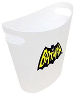 New! 2 Gallon Slim Style Wastebasket in a White Plastic Finish That Features Your Choice of a Novelty Theme Logo and a Free Trash Can Liner! (Batman Retro)