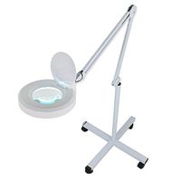 Genmine Magnifying Floor Lamp, 10X Foldable Floor Standing Led Magnifying Light Glass Lens Adjustable Arm with Rolling Wheels 110V (Cyan Lens)