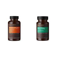 Amazon Elements B Complex, High Potency, 83% Whole Food Cultured, Vegan, 65 Capsules, 2 Month Supply & Biotin 5000 mcg, Vegan, 130 Capsules (4 Month Supply)