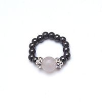 Magnetic Therapy Rose Quartz & Black Magnetrim Magnetic Stretch Ring (Medium Ring Size 7-8)