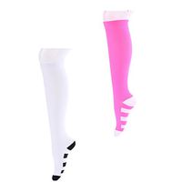 LJ Sport Compression Socks Unisex Graduated Compression 20-30 mmHg Fit for Runners Nurses Travelers Teachers Maternity Fitness Medical Use Shin Splints Flight Travel (S/M, White+Pink)