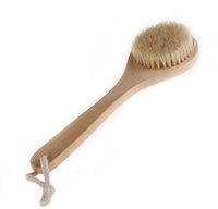 Qingsun Bath Body Brush Wooden Natural Bristles Scrubber Body Back Brush Massager with Long Handle