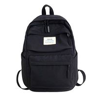 Fashion Casual Backpack for Women & Men, Large Capacity Solid Color Waterproof Nylon College School Bag Contains Multi-Function Pockets (Black)