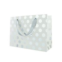 FOONEA 12 Pack Silver Polka Dots Bags with Handle for Bridesmaid, Wedding, Christmas, Holiday, Birthday, Party Favor and Graduation Presents, Silver Gift Wrap Bags