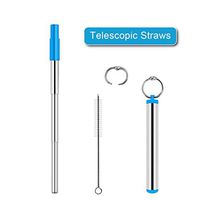 NAHAO Stainless Steel Telescopic Straw, Three-Section Adjustable Metal Straw with Case, Collapsible Metal Cleaning Brush, Keychain Clips Included