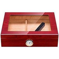 Smoking Set/Cedar Wood Lining Glass Skylight Can Accommodate 15 Cigars Humidifier and Hygrometer Cigar Cabinet Men's Gift Box Cigarette Box Mute (Color : Red)