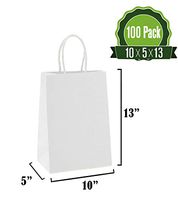 10 X 5 X 13 White Kraft Paper Gift Bags Bulk with Handles [100Pc]. Ideal for Shopping, Packaging, Retail, Party, Craft, Gifts, Wedding, Recycled, Business, Goody and Merchandise Bag